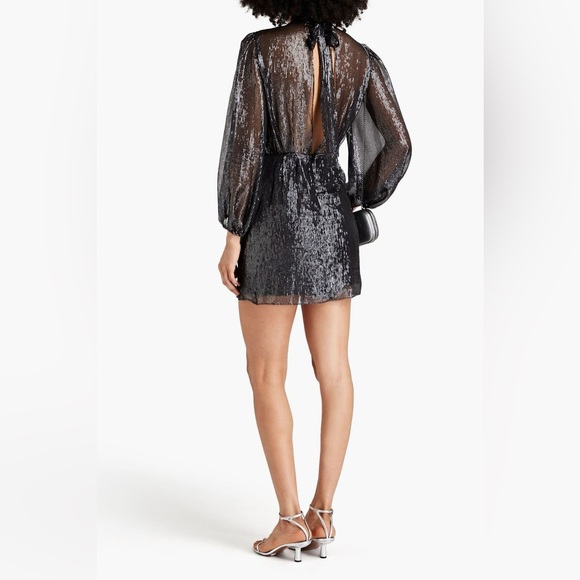 Maje Rivela Cutout metallic silk-blend chiffon mini dress Size 42 US 10 - Picture 2 of 15